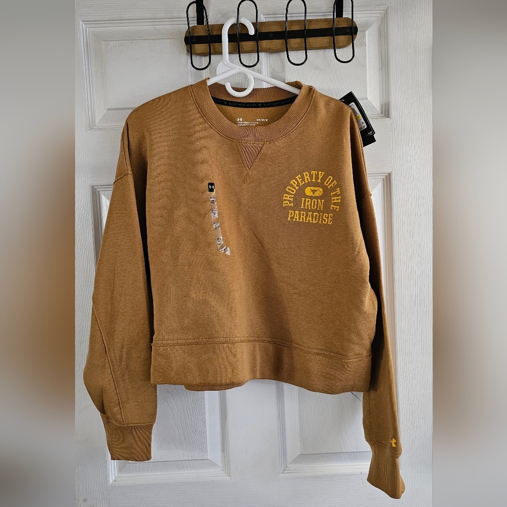 Under Armour Womens Project Rock Fleece  Crew Sweatshirt Brown size Med